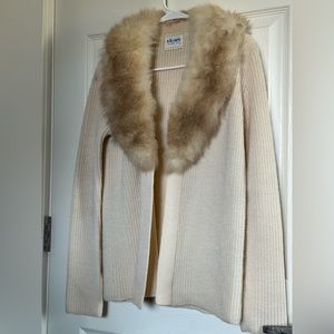 Fur Trimmed Cream Cardigan